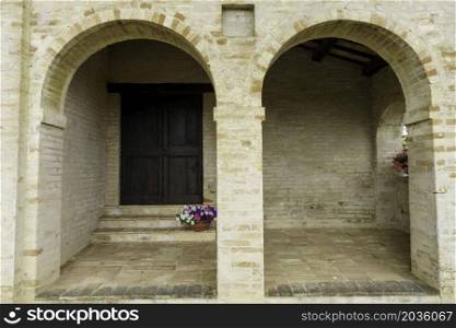Exterior of medieval church near Fermo, Marche, Italy