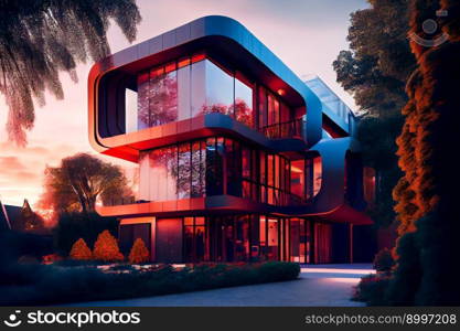 Exterior of modern living house.  Generative AI
