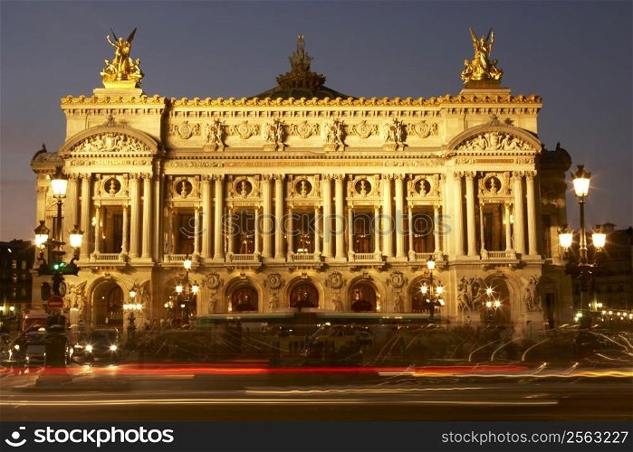 Exterior Of Paris Opera House At Night