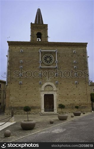 Exterior of the medieval church of Appignano del Tronto, Ascoli Piceno province, Italy, damaged by the earthquake