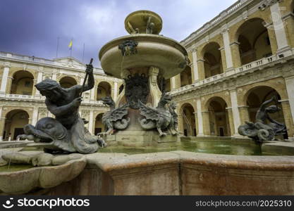 Exterior of the Sanctuary of Madonna di Loreto, famous religious monument, Ancona province, Marche, Italy