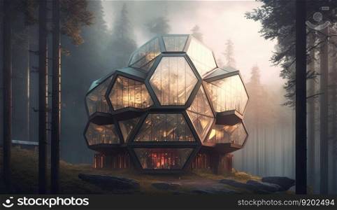 exterior of ultra modern luxury hotel on mountain top. distinct generative AI image.. exterior of ultra modern luxury hotel on mountain top
