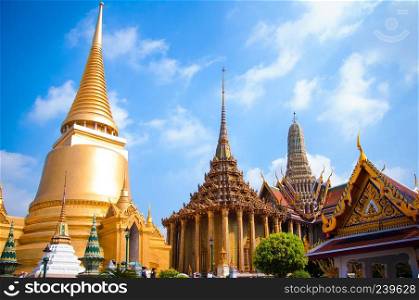 Exterior of Wat Phra Keaw, Grand Palace, Bangkok Thailand.
