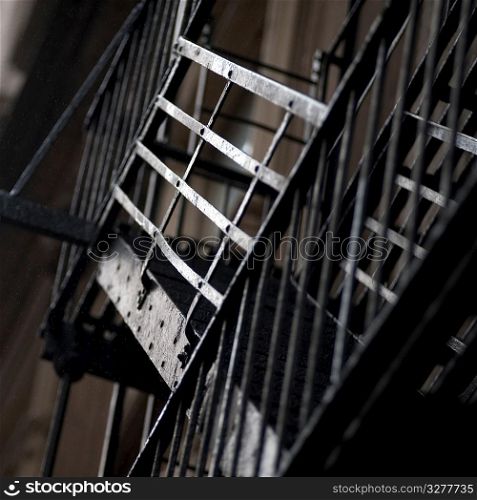Exterior railing of a fire escape in SoHo Manhattan, New York City, U.S.A.