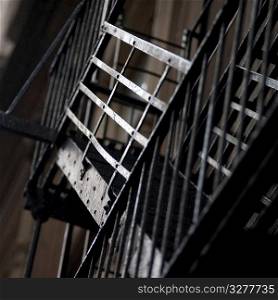 Exterior railing of a fire escape in SoHo Manhattan, New York City, U.S.A.