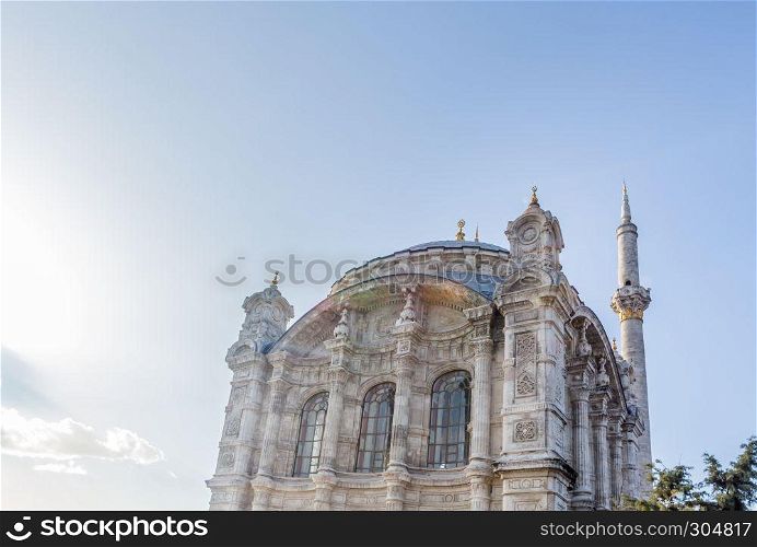 Exterior view of Ortakoy Mosque near bosphorus in Istanbul,Turkey.. Exterior view of Ortakoy Mosque near bosphorus