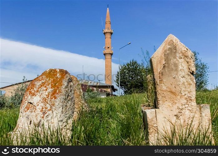 Exterior view of Saltukid caravanserai,12th century complex of buildings built by Saltukid female ruler Melike Mama Hatun,Tercan,Erzincan,Turkey.. Exterior view of Saltukid caravanserai in Tercan,Erzincan,Turkey