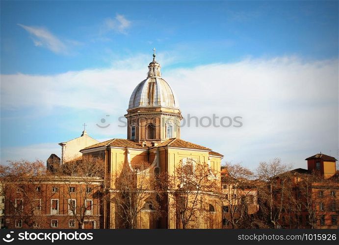 Exterior view of San Giovanni Battista dei Fiorentini church at Rome city, Italy