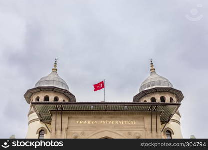 Exterior view of Trakya University Facade in Edirne,Turkey.17 October 2015. View of Trakya University in Edirne,Turkey.