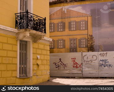 Exterior wall and mural in Athens Greece