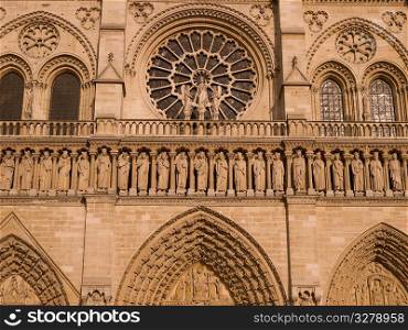 Exterior wall of Notre Dame Cathedral in Paris France