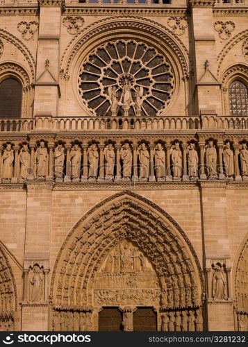 Exterior wall of Notre Dame Cathedral in Paris France