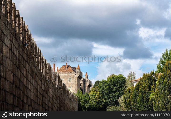 Exterior walls of the palace of the Dukes of Braganza in Guimaraes in northern Portugal. Exterior of the palace of the Dukes of Braganza