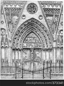 Exterior woodwork of the choir of Notre-Dame, vintage engraved illustration. Paris - Auguste VITU ? 1890.