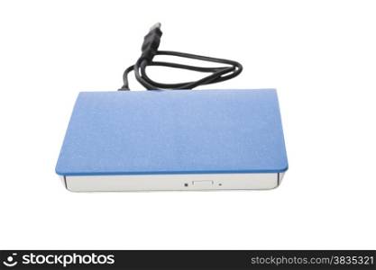 External DVD a drive with disk isolated on white background