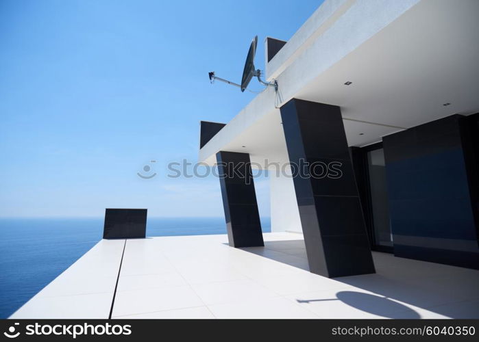 External view of a contemporary house modern villa at sunset