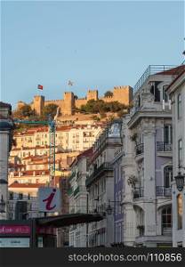 External View of Sao Jorge Castle in Lisbon and Houses Underneath it, Portugal. External View of Sao Jorge Castle in Lisbon and Houses Underneat