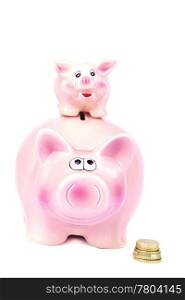 Extra money - Piggy Bank on a white background