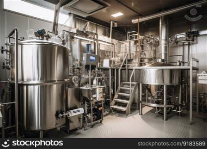 extraction and processing facility, with various machines working in tandem to extract essential oils from plants, created with generative ai. extraction and processing facility, with various machines working in tandem to extract essential oils from plants