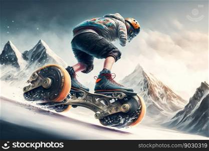 Extreme athlete Sports roller skates jump on mountain , Generative Ai