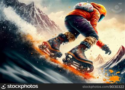 Extreme athlete Sports roller skates jump on mountain , Generative Ai