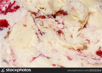 extreme close up ice cream with vanilla strawberries