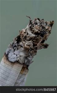 extreme close-up of a burning cigarette ashes