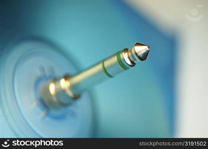 Extreme close-up of spindle on record player