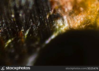 Extreme closeup of a knife under the microscope.