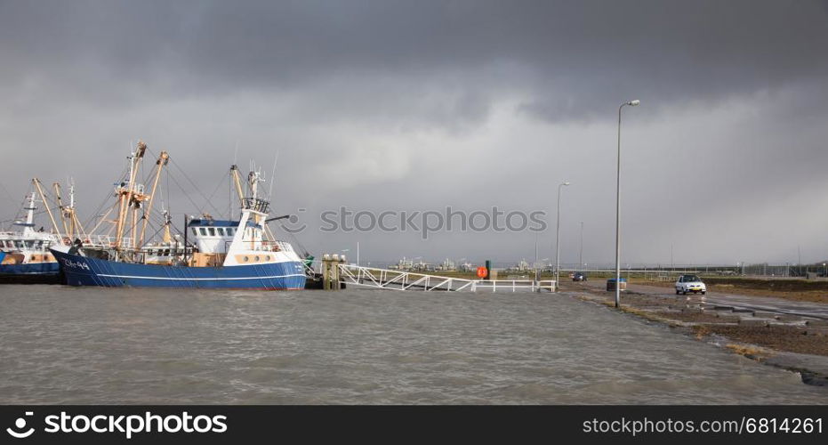 Extreme high tide at the dikes of the dutch coastal works