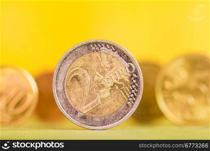 Extremely close up view of Euro currency