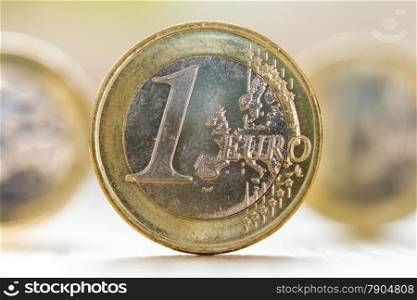 Extremely close up view of one Euro coin
