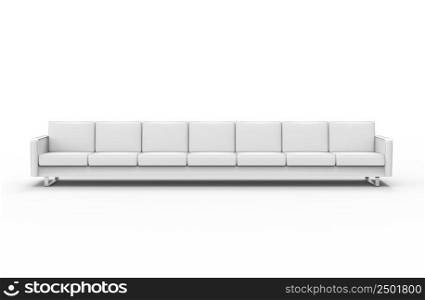 Extremely long white sofa isolated on white background. 3d rendering