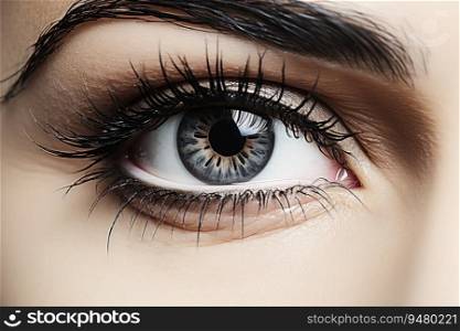 Eye and eyebrow with natural makeup. Generative AI