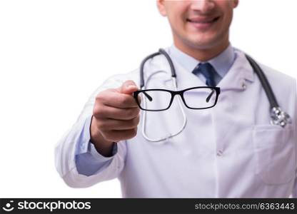 Eye doctor in medical concept isolated on white