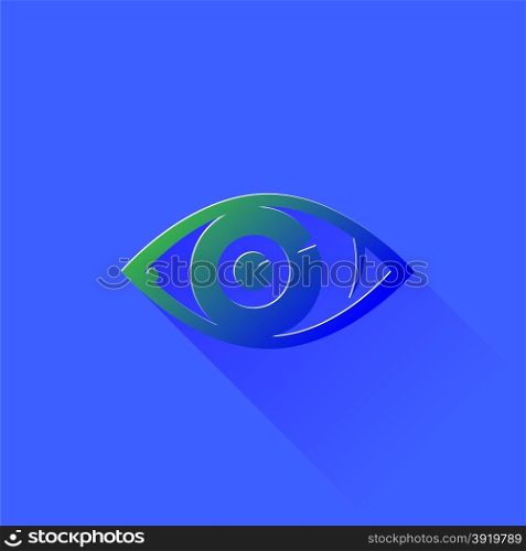 Eye Icon. Eye Icon Isolated on Blue Background. Eye Symbol. Long Shadow