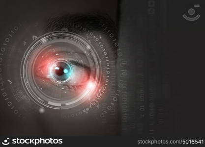 Eye identification. Close up of man&rsquo;s eye scanned for access