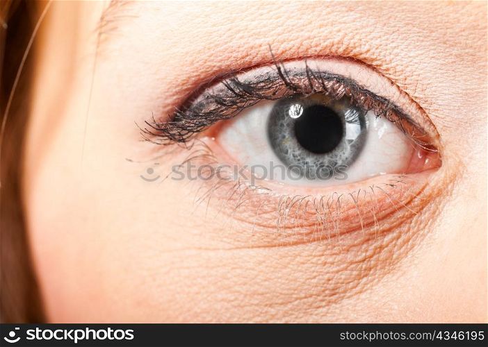 eye of a tired woman, close up view