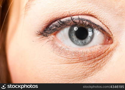 eye of a tired woman, close up view