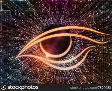 Eye of Knowledge series. Graphic composition of eye icon and arrow burst for subject of science, education and modern technology