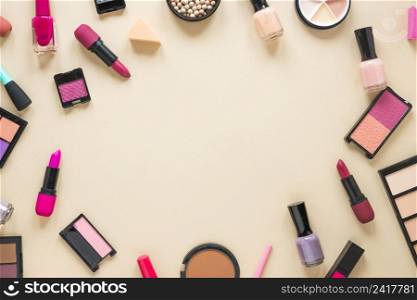 eye shadows with lipsticks beige table