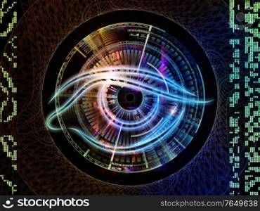 Eye symbol, abstract technological elements and lights composition on subject of science and education