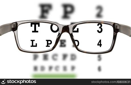 Eyeglasses with eyesight test and partial blur. White backrgound