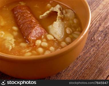 Fabada asturiana, often simply known as fabada, Spanish bean stew native from Asturias Region