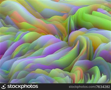 Fabric of Sines. Dimensional Wave series. Background design of Swirling Color Texture. 3D Rendering of random turbulence on the subject of art, creativity and design