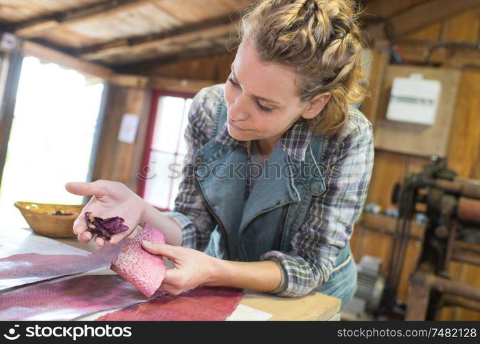 fabric painter in the workshop