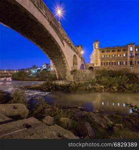 Fabricius Bridge and Tiber Island in the Evening, Rome, Italy