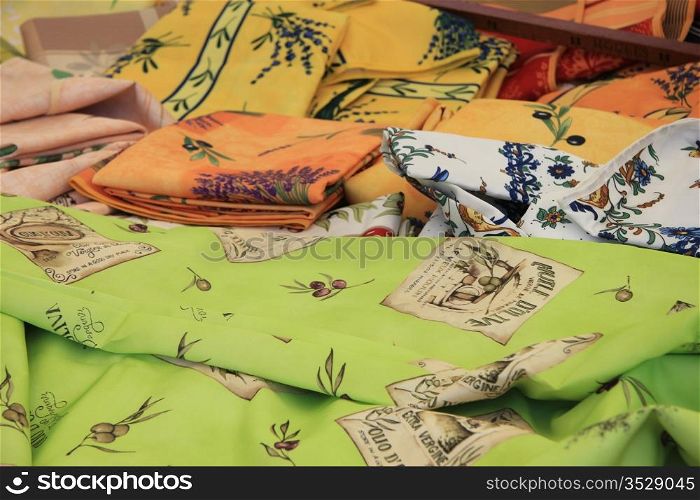 Fabrics with traditional Provencal patterns on a local market