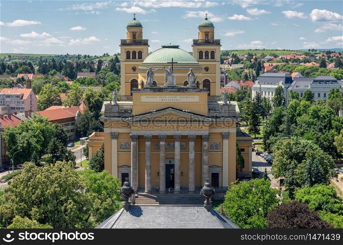 Facade Cathedral Basilica of St. John the Apostle also called Eger Cathedral in Eger, Hungary. Facade Cathedral Basilica also called Eger Cathedral in Eger, Hungary