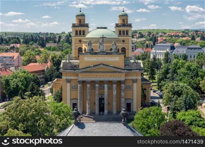 Facade Cathedral Basilica of St. John the Apostle also called Eger Cathedral in Eger, Hungary. Facade Cathedral Basilica also called Eger Cathedral in Eger, Hungary